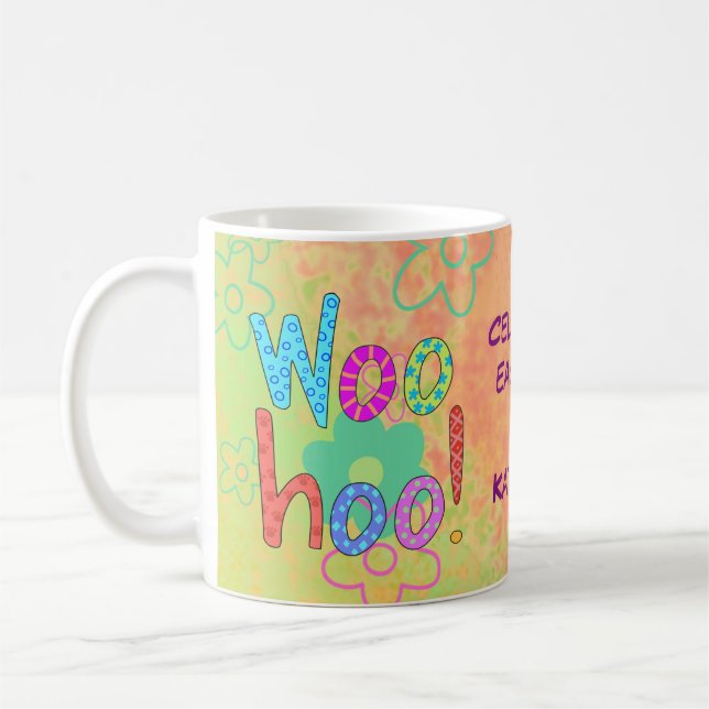 Woohoo Celebrate Day Name Personalized Graphic Coffee Mug (Left)