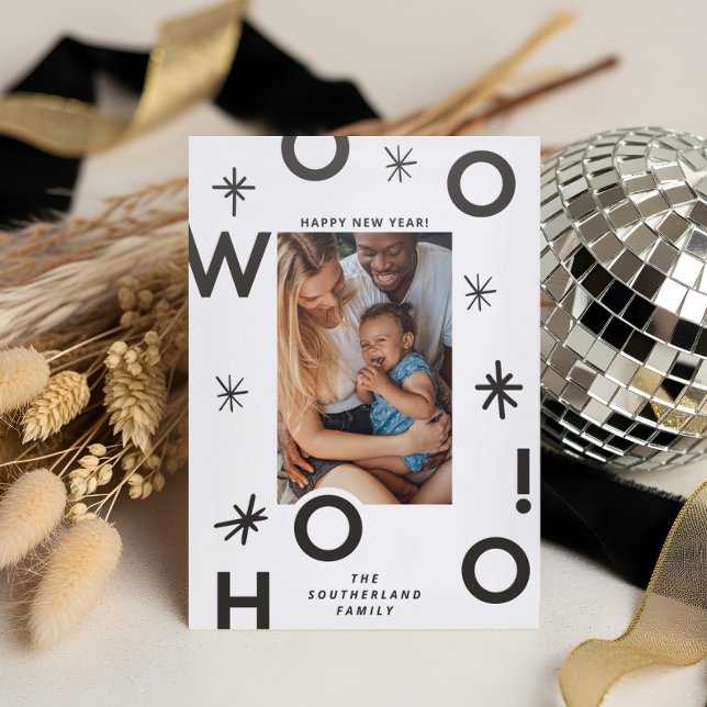 Woohoo! Happy New Year Minimal Bold Letters Photo Letterpress Photo Cards (Woohoo! Happy New Year Minimal Bold Letters Photo Letterpress Photo Cards)