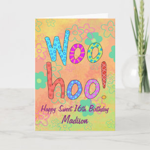 WooHoo Name Personalize Happy Sweet 16 Birthday Invitation
