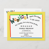 Woohoo Sounds Like Fun Reunion Party Save the Date Announcement Postcard (Front/Back)