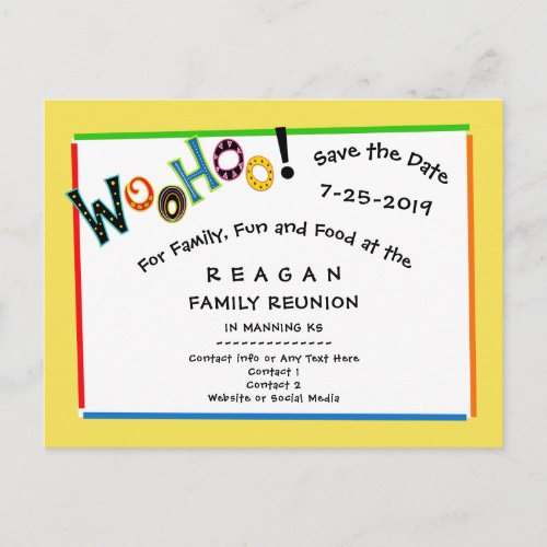 Woohoo Sounds Like Fun Reunion Party Save the Date Announcement Postcard
