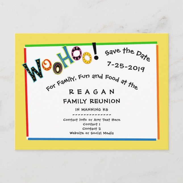 Woohoo Sounds Like Fun Reunion Party Save the Date Announcement Postcard (Front)