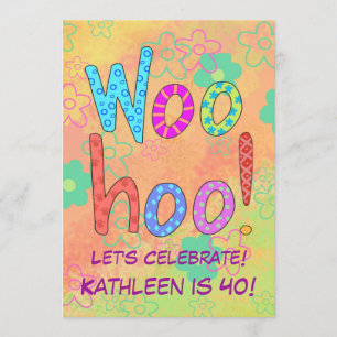 WooHoo Word Art Orange 40th Birthday Invitation