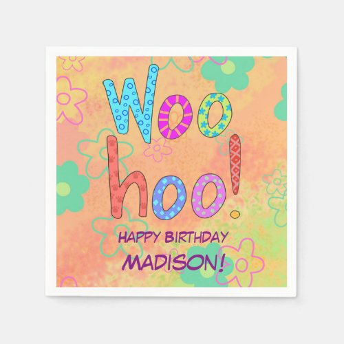 Woohoo Word Text Art Name Personalized Birthday Napkins