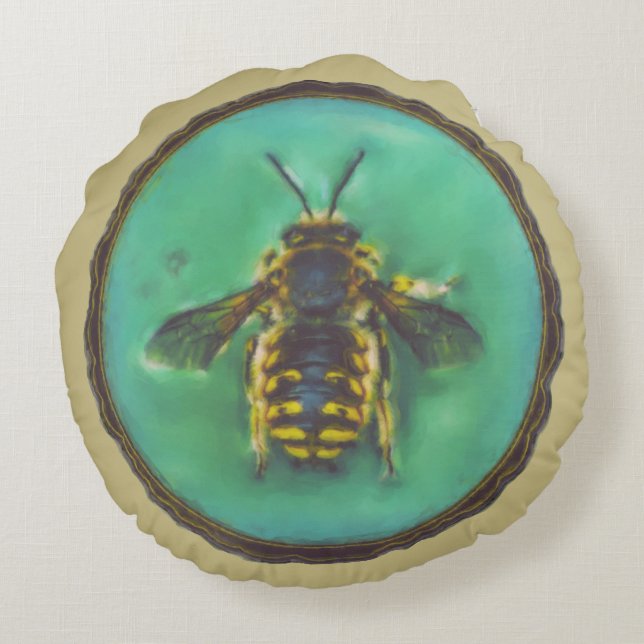 Wool Carder Bee Round Pillow (Back)