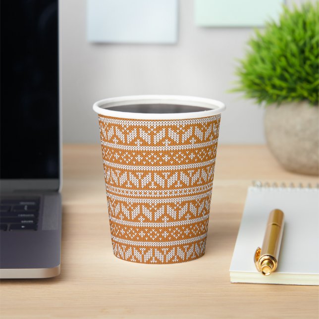 Wool Cross Stitch Knit Knitted Christmas Pattern | Paper Cups (Insitu)