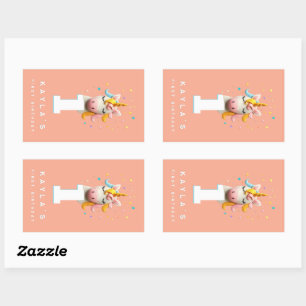 Wool Felted Unicorn Number Birthday Party Rectangular Sticker