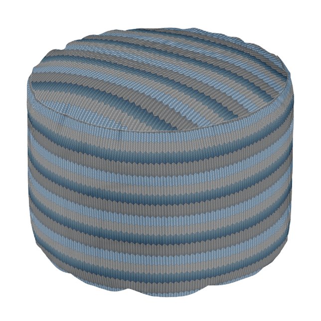Wool Pouf Ottoman Knitted Print Pillow Footstool (Angled Front)