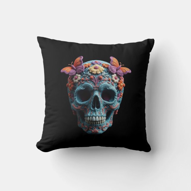 Wool Skull Throw Pillow (Front)