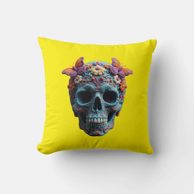 Wool Skull Throw Pillow (Front)