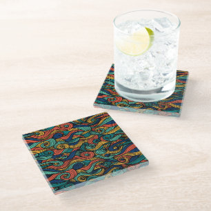 Wool Topped paisley Glass Coaster