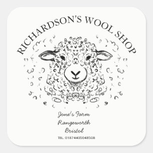 Wool & Yarn Shop Cute Doodle Lamb Illustration – Square Sticker