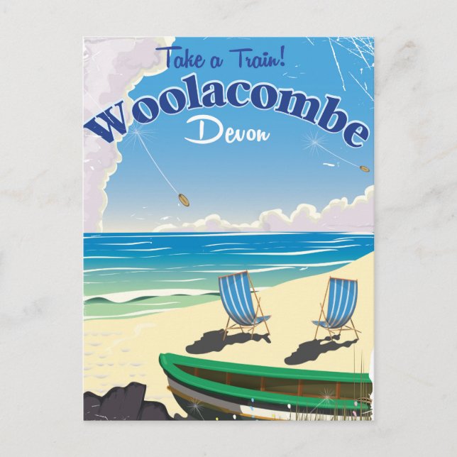 Woolacombe Devon beach travel poster Postcard (Front)