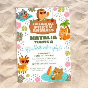 Wooldand Creatures Pool Party Animals Invitation
