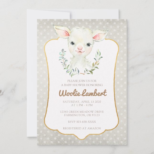 Woolie Lambert Cute Lamb Baby Shower Invitation (Front)