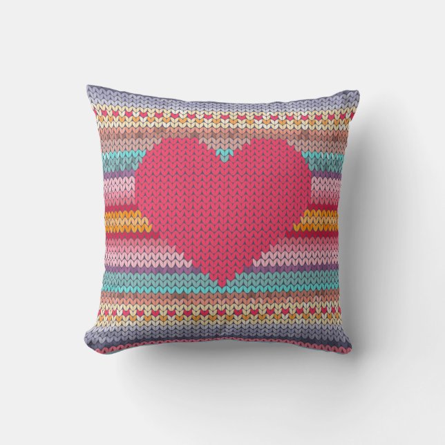 Woollen rainbow heart valentine faux embroidery throw pillow (Front)