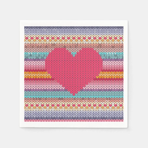 Woollen retro heart faux knit rainbow valentine napkins