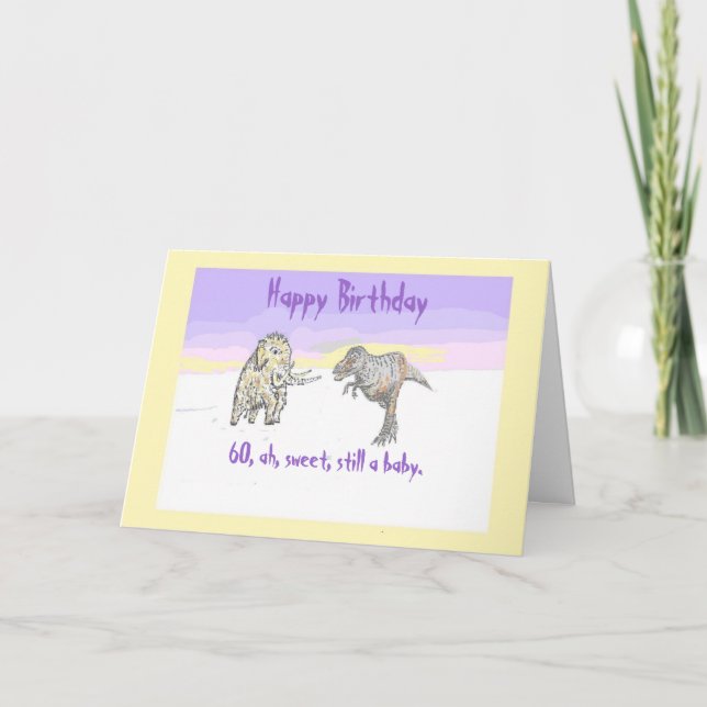 Woolly Mammoth and Dinosaur birthday card 60 (Front)