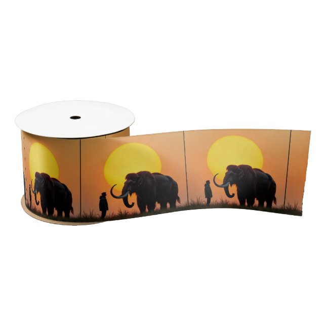 Woolly Mammoth and Man Satin Ribbon (Spool)