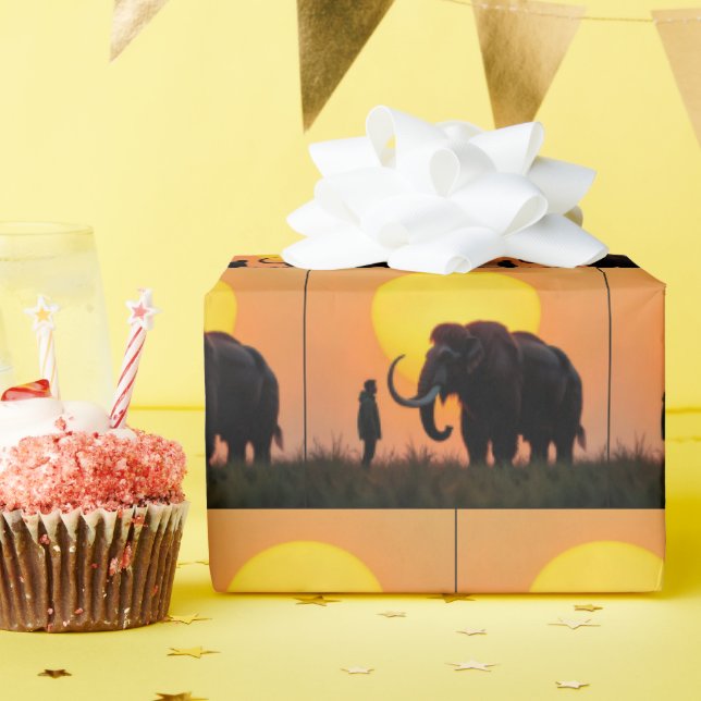 Woolly Mammoth and Man Wrapping Paper (Birthday Party)