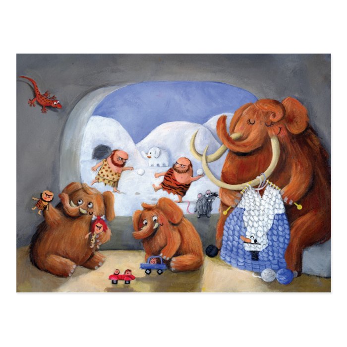 Woolly Mammoth Family in Ice Age Post Card