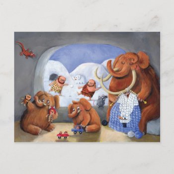 Woolly Mammoth Family In Ice Age Postcard by colonelle at Zazzle