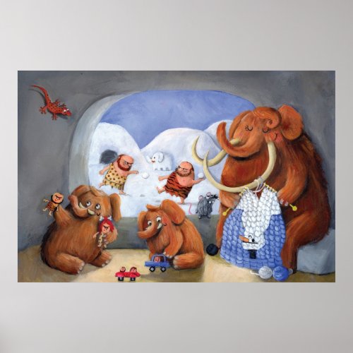 Woolly Mammoth Family in Ice Age Poster