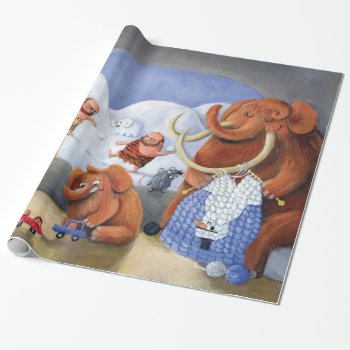 Woolly Mammoth Family In Ice Age Wrapping Paper by colonelle at Zazzle