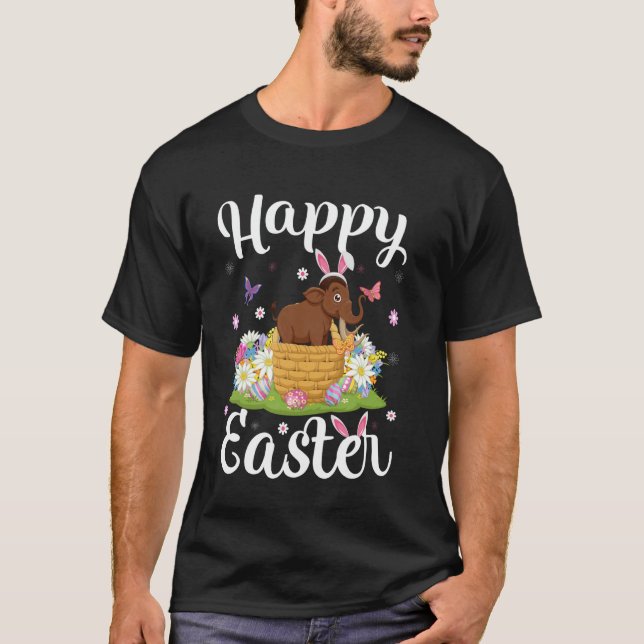 Woolly Mammoth Happy Easter Egg Hunt Bunny Ear Eas T-Shirt (Front)