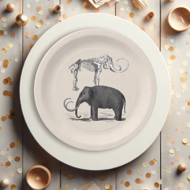 Woolly Mammoth Prehistoric Elephant and Skeleton Paper Plates (Creator Uploaded)