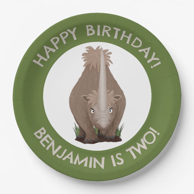 woolly rhino elasmotherium personalized birthday paper plates (Front)