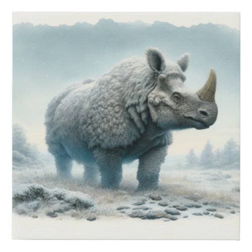 Woolly Rhinoceros AREF413 _ Watercolor Faux Canvas Print