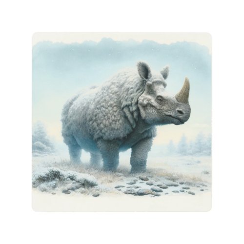 Woolly Rhinoceros AREF413 _ Watercolor Metal Print