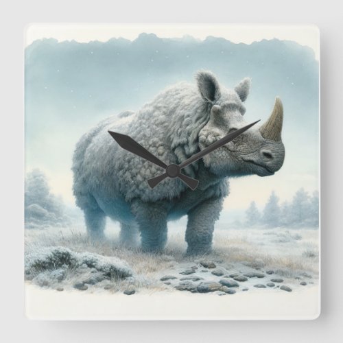 Woolly Rhinoceros AREF413 _ Watercolor Square Wall Clock