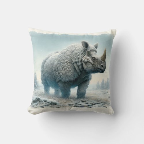 Woolly Rhinoceros AREF413 _ Watercolor Throw Pillow