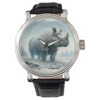 Woolly Rhinoceros Aref413 - Watercolor Watch by JohnPintow at Zazzle