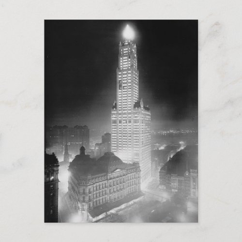 Woolworth Building at Night 1920 Postcard