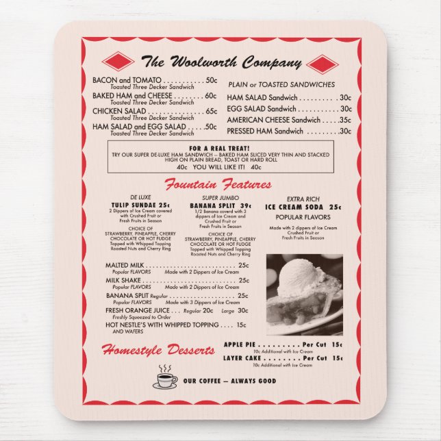 Woolworth Menu Mousepad (Front)