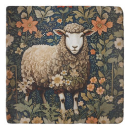 Wooly Sheep William Morris Inspired Floral Trivet