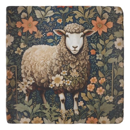 Wooly Sheep William Morris Inspired Floral Trivet