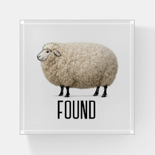 Wooly Sheep with Found Text Paperweight