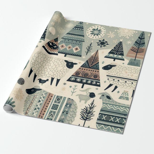 Wooly Winter Wonderland Wrapping Paper (Unrolled)