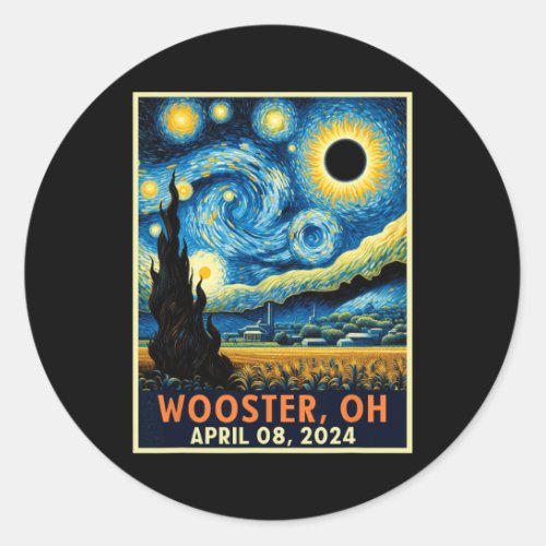 Wooster Ohio Total Solar Eclipse 2024 Starry Night Classic Round Sticker