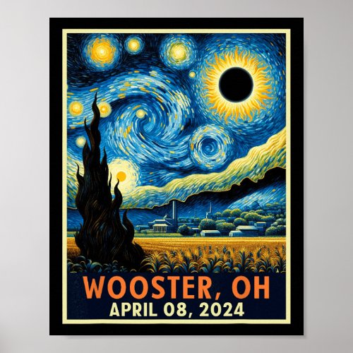 Wooster Ohio Total Solar Eclipse 2024 Starry Night Poster