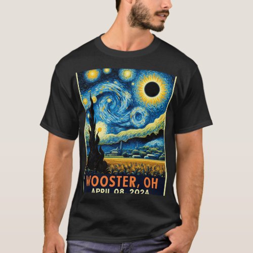 Wooster Ohio Total Solar Eclipse 2024 Starry Night T_Shirt
