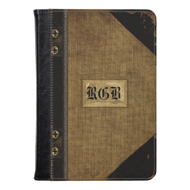 Wopsle Sepia Fire Old Book Style Monogram Kindle Case (Front Closed)