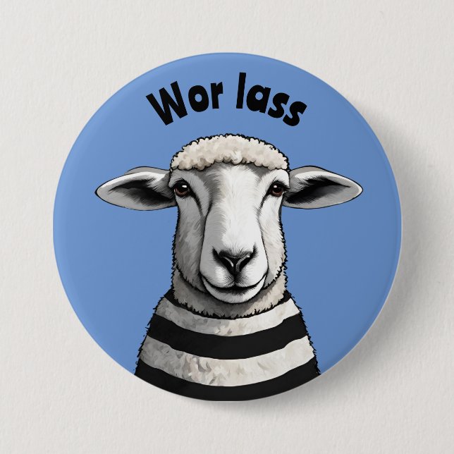 Wor Lass, Geordie pin, Stripy sheep, lamb Button (Front)