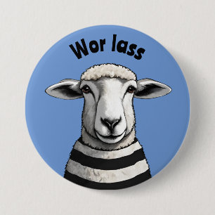 Wor Lass, Geordie pin, Stripy sheep, lamb Button