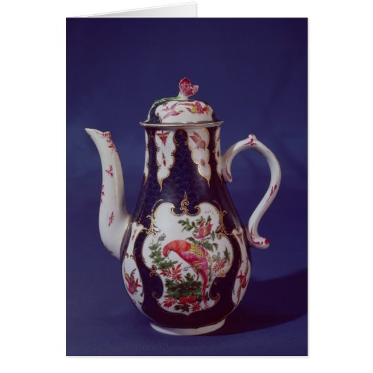 Worcester coffee pot, decorated with birds cards (Front)