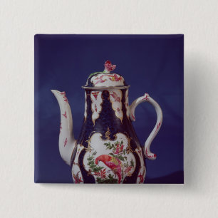 Worcester coffee pot, decorated with birds pinback button